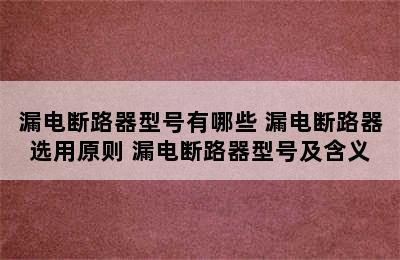 漏电断路器型号有哪些 漏电断路器选用原则 漏电断路器型号及含义